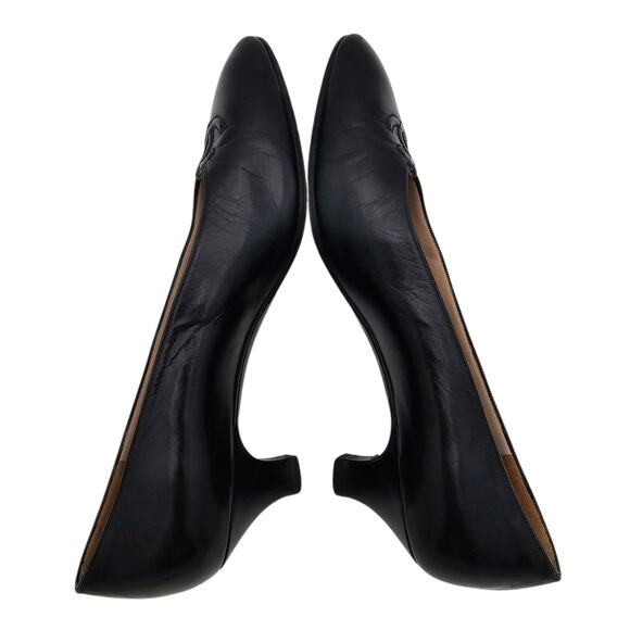 Chanel CC Vintage Kitten Heel Pump Black Leather Pointed Toe Size 37.5 US 6.5 7 - Picture 6 of 12